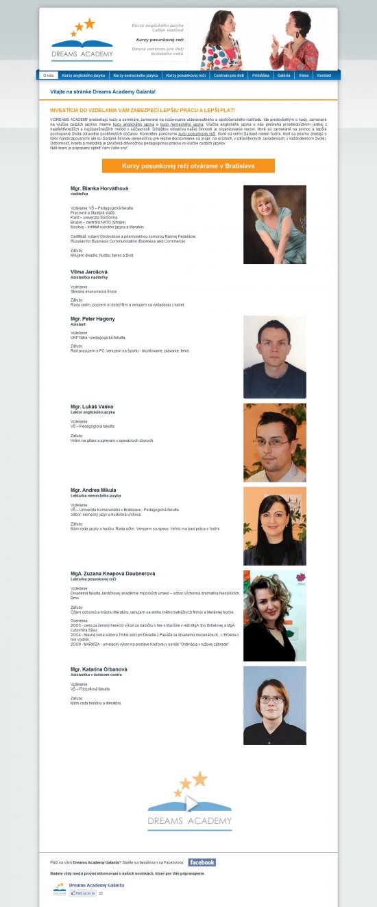 Web presentation for Dreams Academy