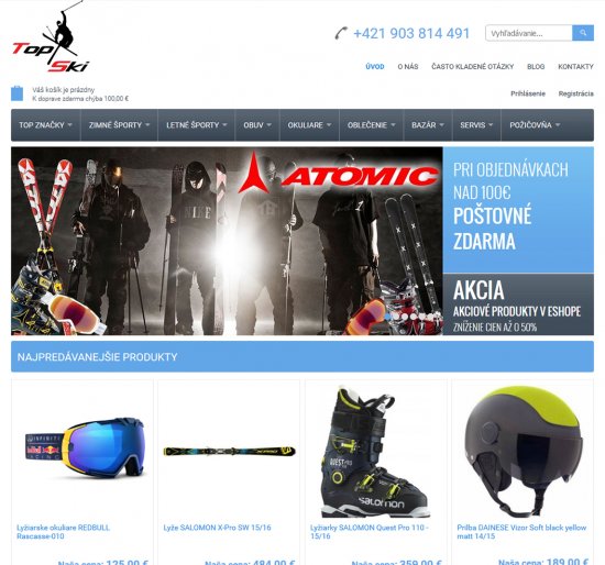 Online shop for Top Ski šport, s.r.o.